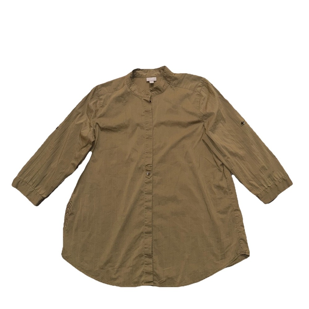 J Jill ButtonUp Shirt Women's M Cotton Long Sleeve Olive Work Office Career